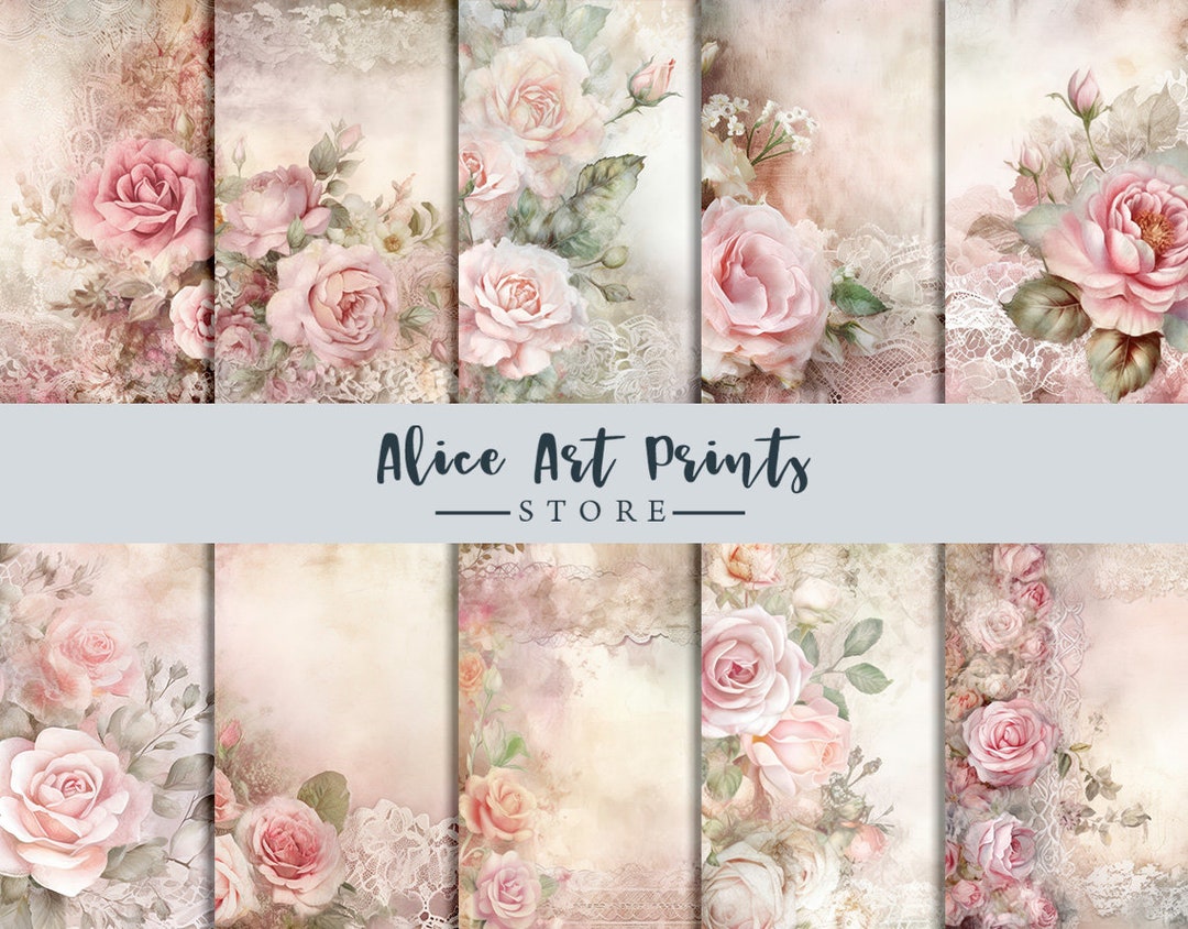 Shabby Chic Flowers Junk Journal Papers, Vintage Roses Junk Journal ...