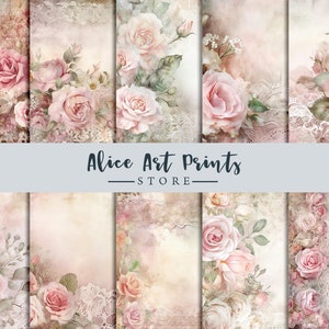Shabby Chic flowers Junk Journal Papers, Vintage roses Junk Journal Pages, Romantic Junk Journal Printable, Vintage Collage Sheet