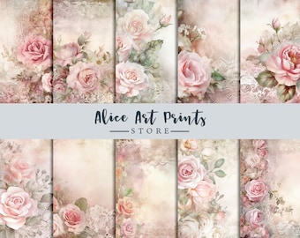 Shabby Chic flowers Junk Journal Papers, Vintage roses Junk Journal Pages, Romantic Junk Journal Printable, Vintage Collage Sheet