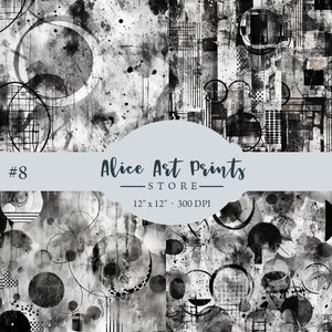 Grunge vormen patroon textuur Digital Paper Achtergronden, Black and White Pack Scrapbooking Paper Abstract Grunge donkergrijze stedelijke graffiti #8