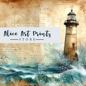 Watercolor Lighthouse Junk Journal Kit, Shabby Chic Ocean Journal Pages ...
