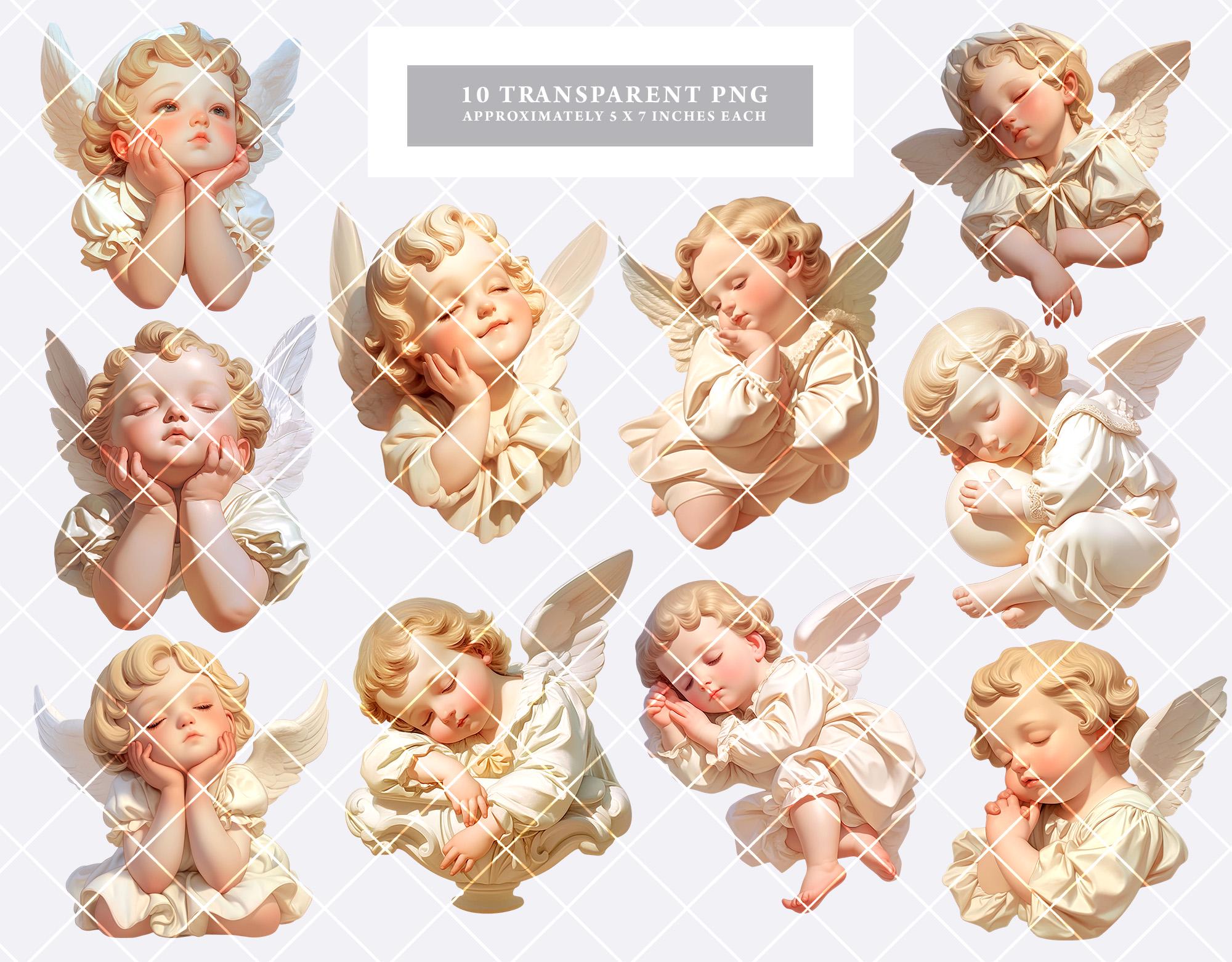 Retro Baby Angels PNG Clipart Bundle, Vintage Sculpture-like Baby Angel ...