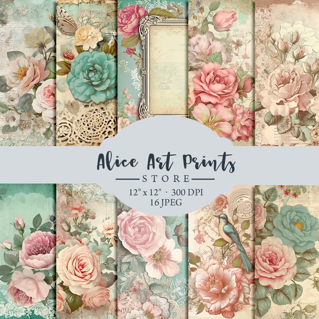 Shabby Chic Flowers Junk Journal Papers, Vintage Roses Junk Journal ...