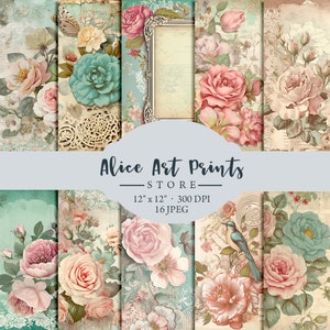 Shabby Chic flowers Junk Journal Papers, Vintage roses Junk Journal Pages, Romantic Junk Journal Printable, Vintage Collage Sheet