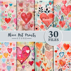 Lindos, encantadores y conmovedores garabatos papel digital, efímera de San Valentín, fondo de textura de papel del diario basura del día de San Valentín, fabricación de tarjetas