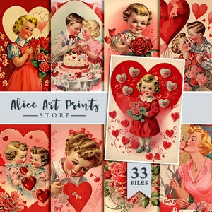 Carnet de voyage pour cartes de la Saint-Valentin des années 1950, éphémères numériques, fournitures de journal pour la Saint-Valentin, fabrication de cartes, scrapbooking, cartes postales rétro, carte vintage de la Saint-Valentin
