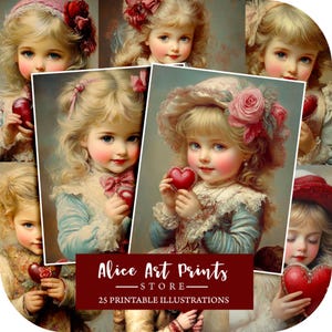Pages victoriennes pour fille Saint-Valentin, carte de Saint-Valentin rétro, journal romantique indésirable amour victorien imprimable ATC carte postale coeur papier éphémères