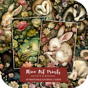 Cartões de diário para impressão de animais fofos para bebês, conjunto de cartões postais e pôsteres de animais da floresta, etiquetas de diário de animais da floresta sonolentos em aquarela