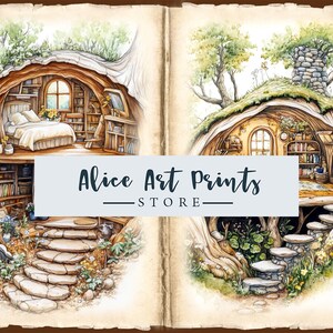 Secret Forest Houses Junk Journal Kit, Watercolor Cute Animal Burrows ...