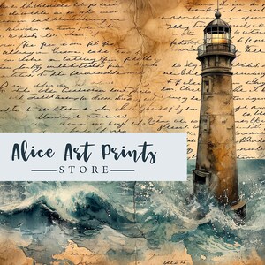 Watercolor Lighthouse Junk Journal Kit, Shabby Chic Ocean Journal Pages ...