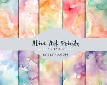 Aquarel regenboog pastel scrapbookingpapier, pastel aquarel textuur digitale papier achtergronden, abstract patroon digitaal papier