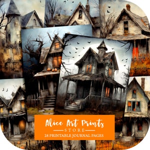 Witch House Junk Journal Pages, Halloween Printable for Junk Journals, Halloween Haunted House Digital Junk Journal Scrapbook Paper Kit