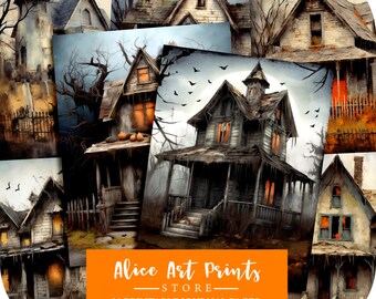 Pagine del diario spazzatura della casa stregata, Halloween stampabile per diari spazzatura, kit di carta per album di ritagli digitali della casa stregata di Halloween