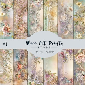 Papel Digital de flores, papeles imprimibles de diario basura, papeles florales de Scrapbooking, hojas de Collage Floral, páginas imprimibles Vintage #1