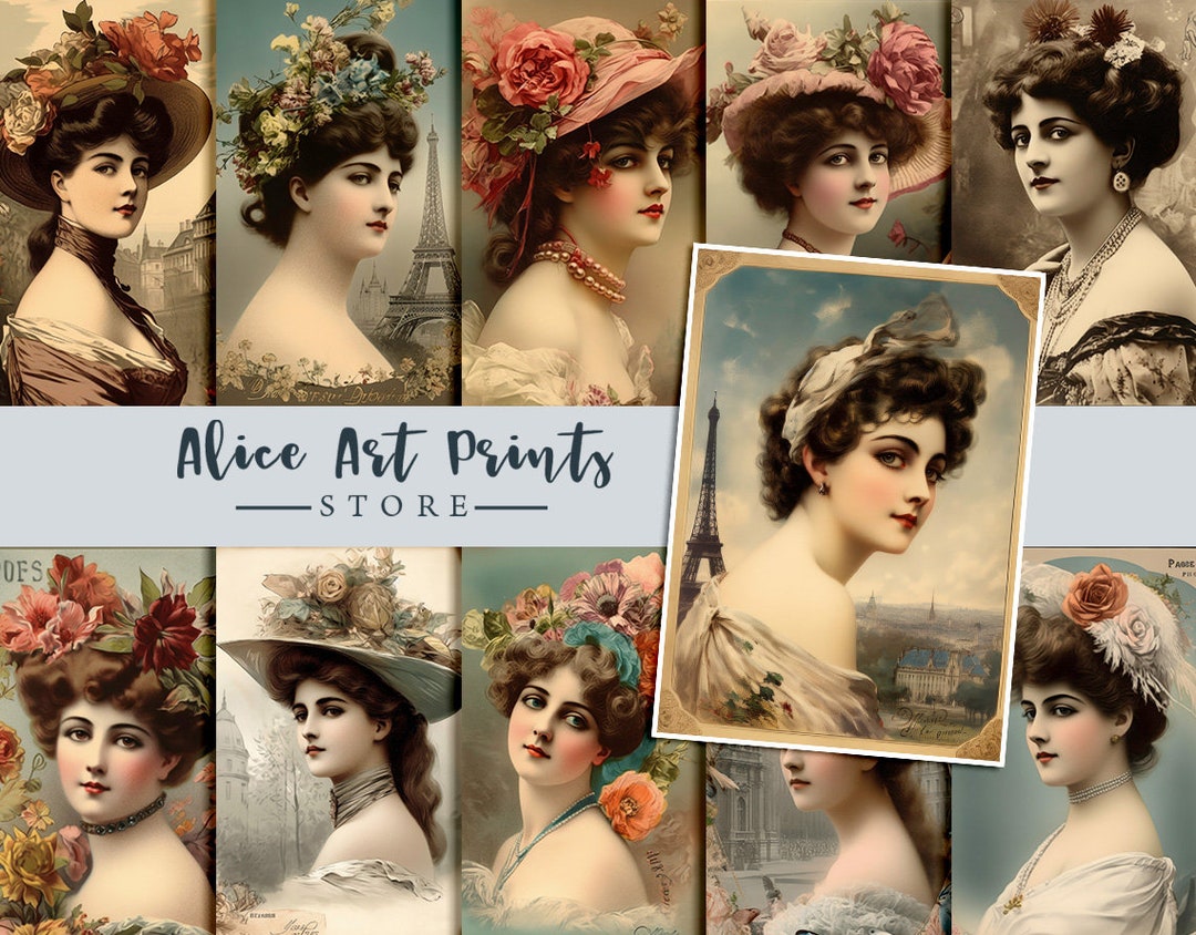 Victorian Lady Portrait Vintage Ephemera Style, Parisian Artists