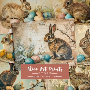 Kit diario spazzatura coniglietti pasquali, uova di Pasqua Vintage Ephemera Bunny Journal carta digitale per scrapbooking pagine stampabili vittoriane di coniglio