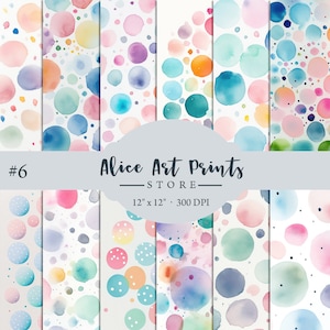 Watercolor Rainbow Polka Dot Digital Paper, Colorful Confetti Pack Scrapbooking Paper, Watercolor Polka Dots Digital Paper Backgrounds #6