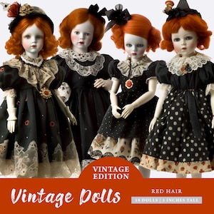Vintage Dolls Junk Journal Kit, Paper dolls Fussy Cut, Halloween Ephemera, Printable Collage Sheet, scrapbook elements, Cut-outs card making