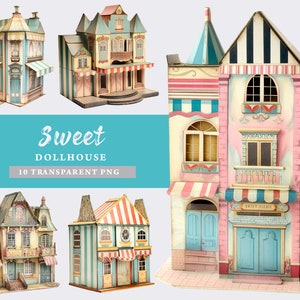 Pacote de clipart de casa de boneca de papel doce, clipart de casa de boneca para impressão PNG, coisas efêmeras digitais de diário de lixo, colagem, criação de cartões, scrapbooking