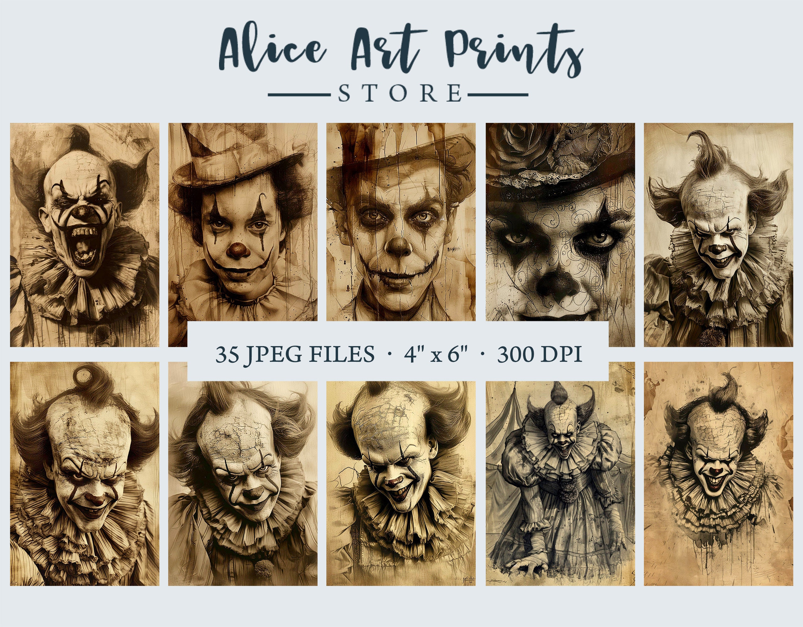 Horror Clown Cards, Junk Journaling Ephemera, Junk Journal Vintage
