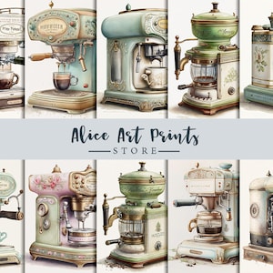 Shabby Chic Espresso Maker Papier Ephemera, Kochen Vintage Aquarell Clipart, Vintage Küche Junk Journal Printable, 10 Junk Journal Seiten