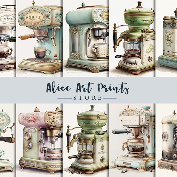 Shabby Chic Espresso Maker Paper Ephemera, Cooking Vintage Watercolor Clipart, Vintage kitchen Junk Journal Printable, 10 Junk Journal Pages