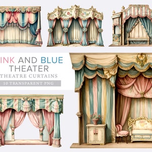 Vintage Paper Theatre, 10 French Theatre Dollhouse, imprimible cortina basura diario efímera vintage digital, fabricación de tarjetas, scrapbooking