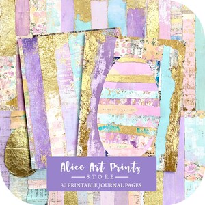 Chutes de carnet de notes de Pâques violet, feuilles d'or papiers numériques minables, pages d'échantillons de papier peint grunge, arrière-plans imprimables de collage de scrapbooking
