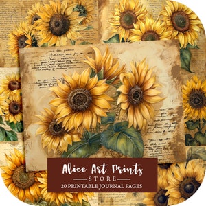 Sunflower Junk Journal Kit Vintage Ephemera Journal Sunflowers Digital Paper Scrapbooking Floral Printable Watercolor Pages Instant Download