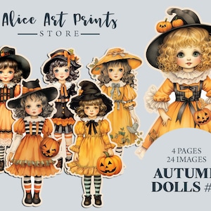 Halloween Baby Doll Fussy Cut Ephemera for Junk Journals, Vintage Fall Digital Download, Printable Collage Sheet,  Autumn Journal Supplies