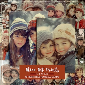 Efímeras de diario basura, tarjetas digitales con fotos retro de invierno, imágenes vintage de niñas y niños para diario basura, fotos antiguas para niños para imprimir