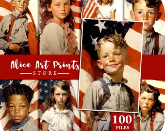 100 Patriotic American Children Portrait, Independence Day Junk Journal Kit, 4th of July Vintage cards, American Flag, Cardmaking Journaling