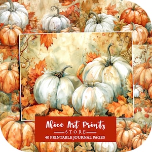 Pumpkins Junk Journal Pages, Ephemera Pumpkin Digital Paper for Scrapbooking, Watercolor Cozy Fall Printable, Thanksgiving Background