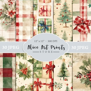 Vintage Watercolor Christmas Digital Paper, Christmas Ephemera, Fantasy Noel Xmas Pages, Download Junk Journal, Scrapbooking, Card Making