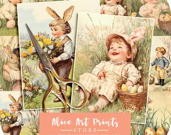 Vintage Easter Collage Sheets, Easter Junk Journal Cards Easter Cards & Ephemera Easter Kids Journal Digital Spring Easter Crafting Supplies