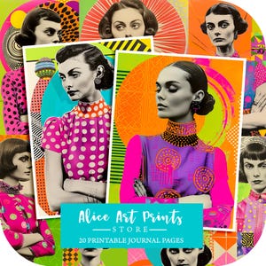 Papier de collage femme pop art, pages de journal indésirables rétro, éphémères imprimables pour le scrapbooking et la fabrication de cartes, fournitures de collage, téléchargement numérique