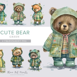 Schattige beer aquarel clipart, teddybeer clipart, kleine beer in een sprookjes bos PNG, schattige baby beer PNG-kwekerij clipart-kinderen
