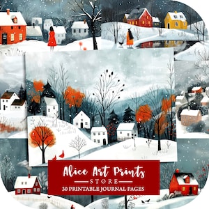 Illustration d'HIVER d'inspiration scandinave, papier de journal indésirable lunatique, fond d'hiver, pages de journal moderne, scrapbooking papier numérique