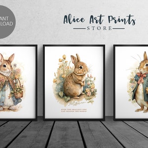 Peter Rabbit Aquarell Drucke 3er Set, Kinderzimmer Kunst, Kinderzimmer Dekor, Kinderzimmer Wandkunst, Baby Shower Geschenk, Wand Kunst inspiriert Beatrix Potter