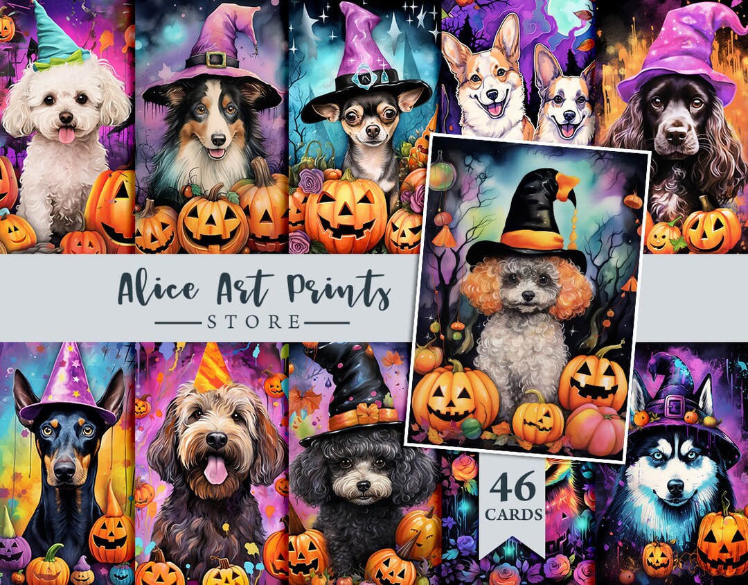 Cute Halloween Dogs ATC Cards Cute Dog Clipart Spooky Etsy