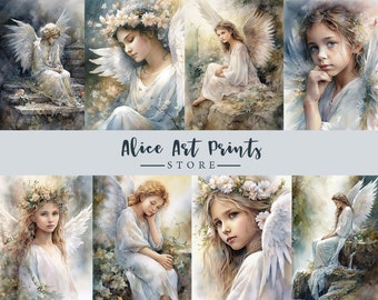 Vintage Angel Journaling Card, Antique Watercolor Angel paintings ATC Cards, medieval angel, guardian angel Ephemera images for DIY