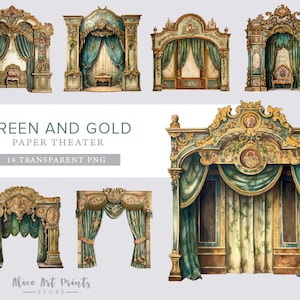 Casa de muñecas de teatro francés imprimible, teatro de papel vintage, efímera vintage digital de diario basura, collage, fabricación de tarjetas, scrapbooking