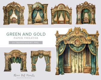 Printable French Theater Dollhouse, Vintage Paper Theater, junk journal digital vintage ephemera, collage, card making, scrapbooking