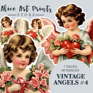vintage Angel Fussy Cut Ephemera for Junk Journals, Retro Valentine’s Day Baby Angels Téléchargement numérique, Feuille de collage imprimable, Découpes