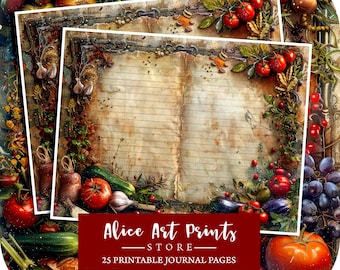 Cookbook Junk Journal Pages, Cooking Digital Scrapbook Paper Kit, Cooking Pages Shabby Chic Backgrounds, Kitchen Ephemera, Food Vegetable