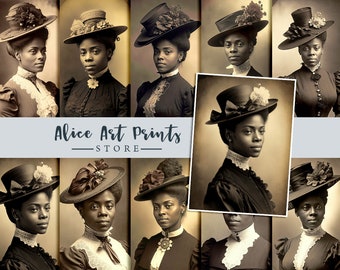 Victorian black woman with hat, Junk Journaling Ephemera, Junk Journal Retro Photos Digital, Vintage 19th Century African American Woman