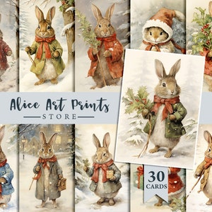 Weihnachten Kaninchen Journaling Ephemera, Junk Journal Peter Rabbit 30 Vintage Karten, digitale Clip art Beatrix Potter Stil, Weihnachtshasen