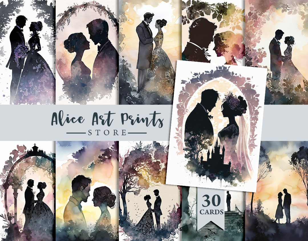 Watercolor Romantic Love Couple Silhouettes, Couples in Love Journaling ...