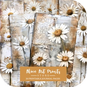 Daisy Flower Journal Pages Printable Distressed Aged Paper Collage sheet Rustic Digital Antique Textures Pages Grunge Vintage Ephemera