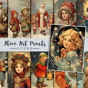Christmas card junk journal, digital ephemera, junk journal supplies, card making, scrapbook, Retro Postcards, Christmas postcard